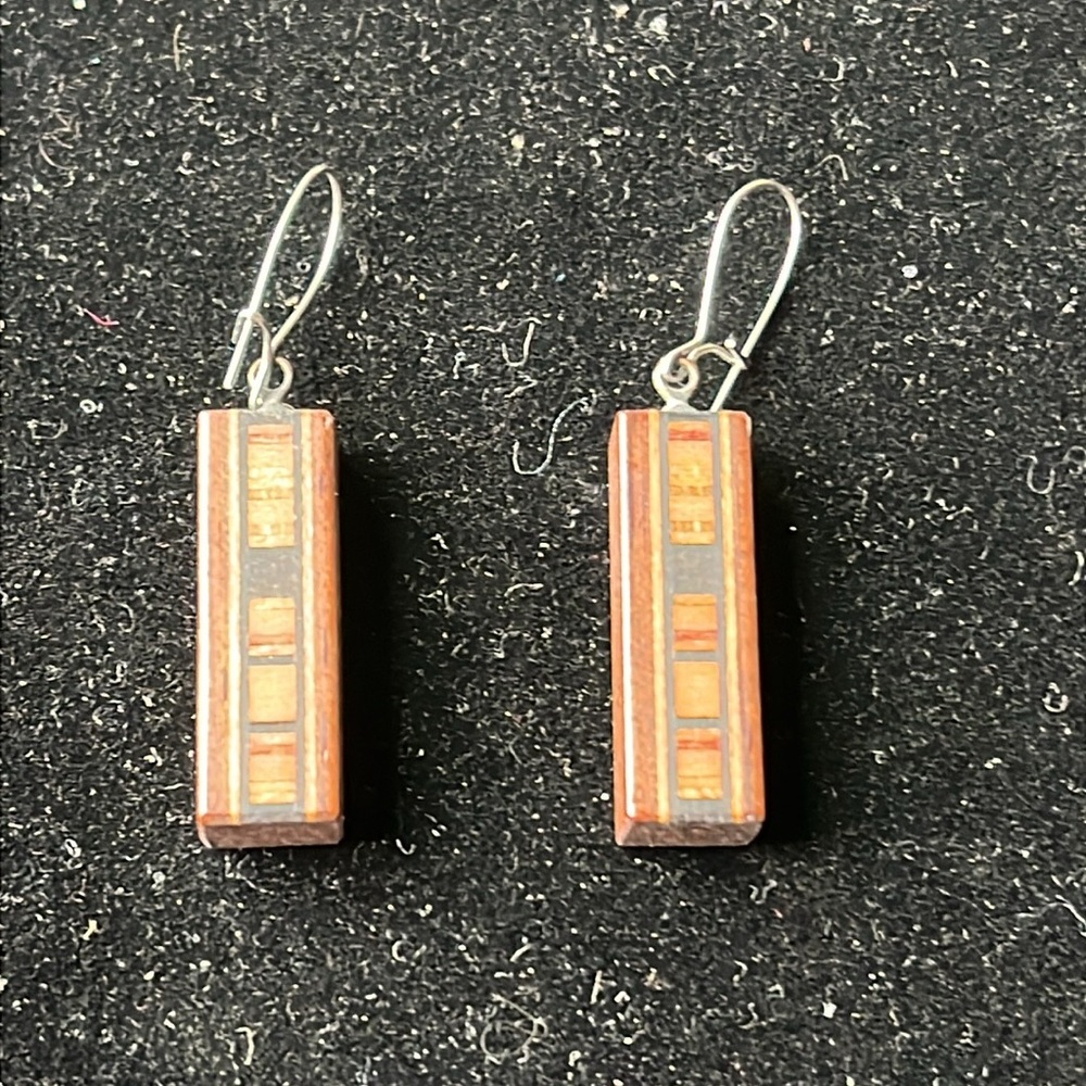 Elegant Silver and Orange Drop Wood Earrings